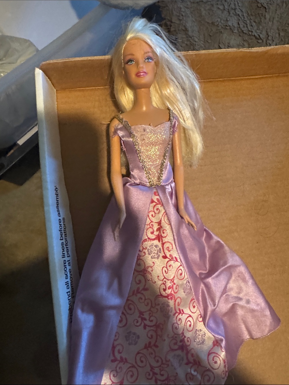 Blonde Fashion Doll in Purple and Pink Gown - Elegant Play Doll